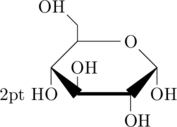 \setcrambond{2pt}{}{} \chemfig{HO-[2,0.5,2]?<[7,0.7](-[2,0.5]OH)-[,,,, line width=2pt](-[6,0.5]OH)>[1,0.7](-[6,0.5]OH)-[3,0.7] O-[4]?(-[2,0.3]-[3,0.5]OH)}